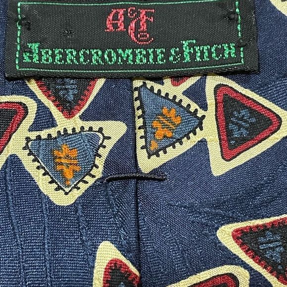 Abercrombie & Fitch / Blue Necktie / Geometric Print / Hand Sewn / Silk - Picture 5 of 5